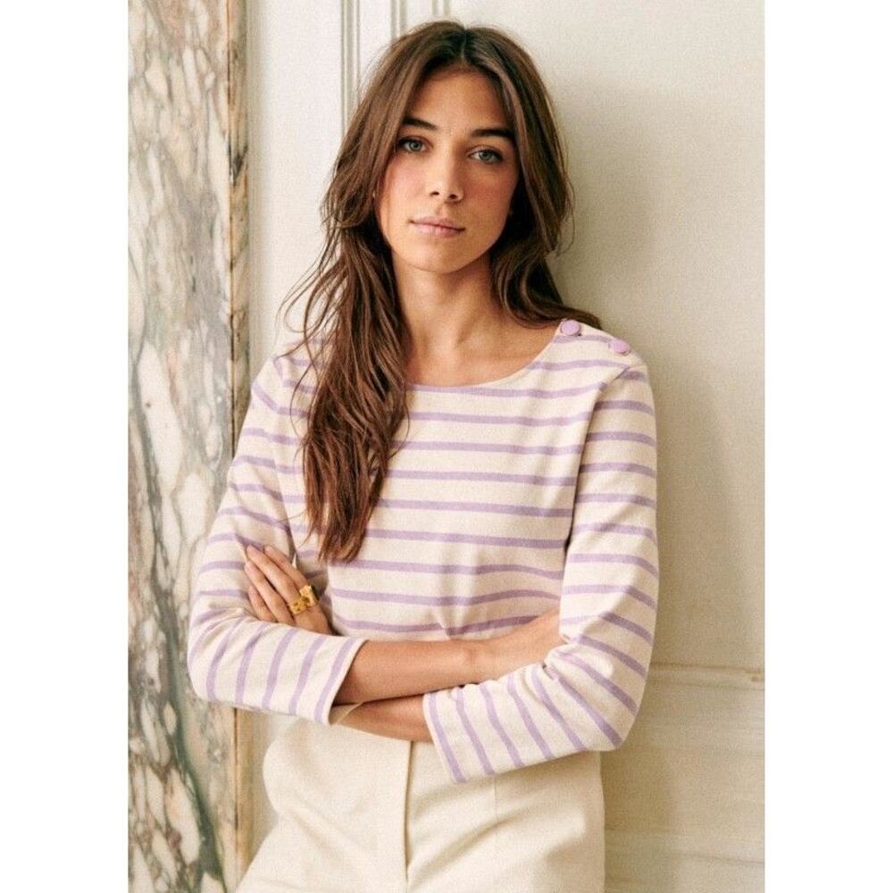 La Maille Sézane Colette Marinière – Lilac Stripes on Ecru Size S NWOT 💜✨